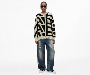 Marc Jacobs Distressed Monogram Oversize Sweater Cream / Black | USA_MJ53468
